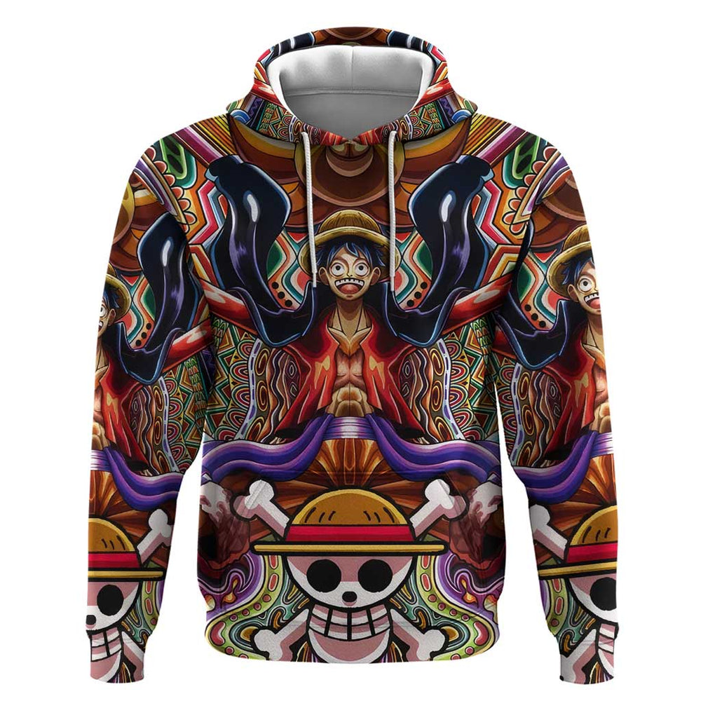 Trippy Monkey D. Luffy One Piece Hoodie Anime Mix Hippie Style Trippy Monkey D. Luffy One Piece Hoodie Anime Mix Hippie Style
