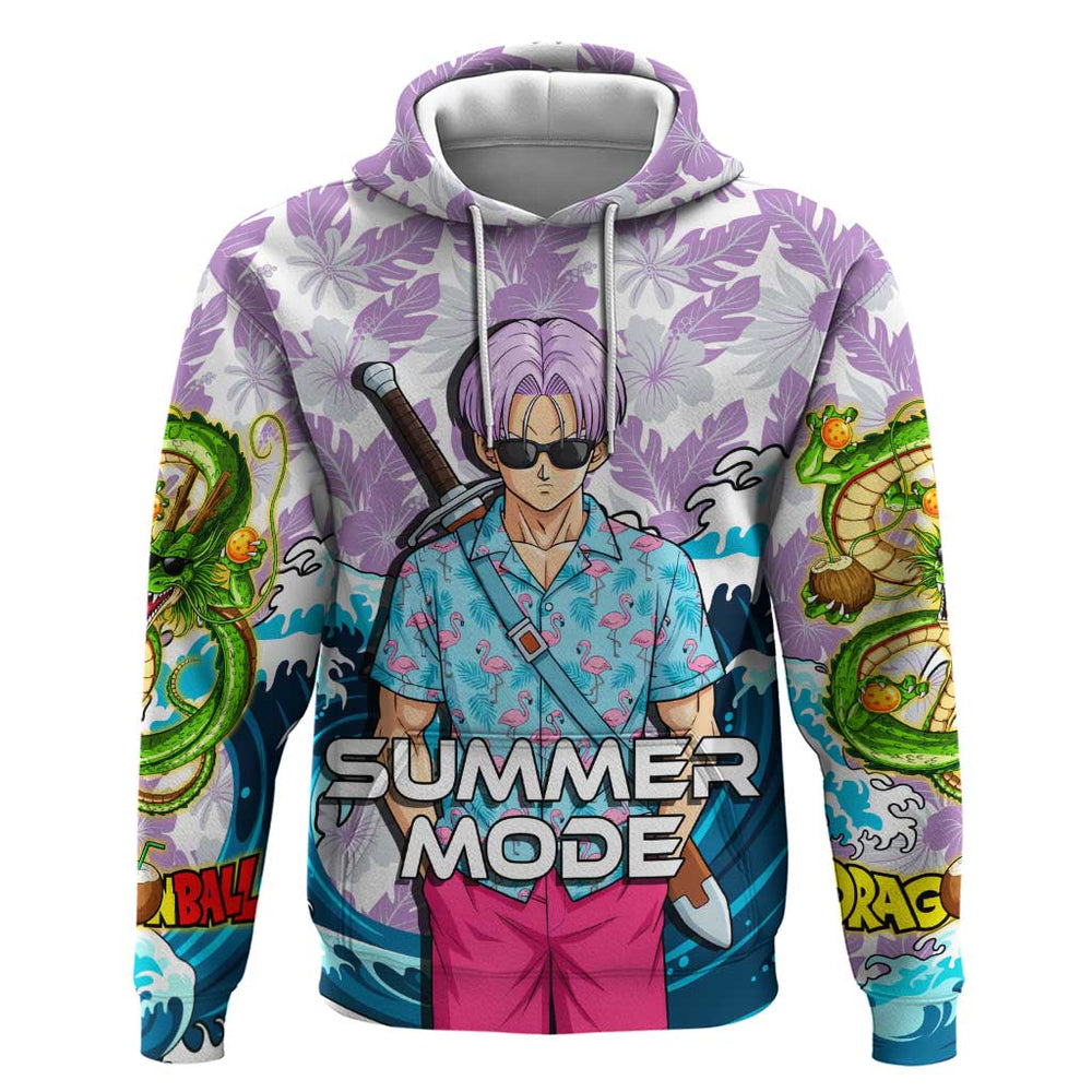 Trunks Dragon Ball Summer Theme Hoodie with Sword Floral Shirt Sunglasses Shenron and Ocean Wave Bac Trunks Dragon Ball Summer Theme Hoodie with Sword Floral Shirt Sunglasses Shenron and Ocean Wave Bac
