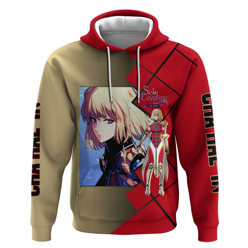 Cha Hae-In Solo Leveling Hoodie with Combat Pose and Intense Action Design Cha Hae-In Solo Leveling Hoodie with Combat Pose and Intense Action Design