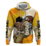 Usopp One Piece Yellow and White Theme Hoodie with Sniper Pose and Sogeking Mask Design