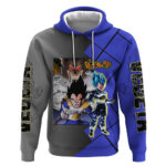 Vegeta Dragon Ball Hoodie with Saiyan Battle Aura and Fierce Fighting Pose Design