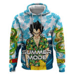 Vegeta Dragon Ball Summer Theme Hoodie with Hawaiian Shirt Sunglasses Shenron and Ocean Wave Backgro