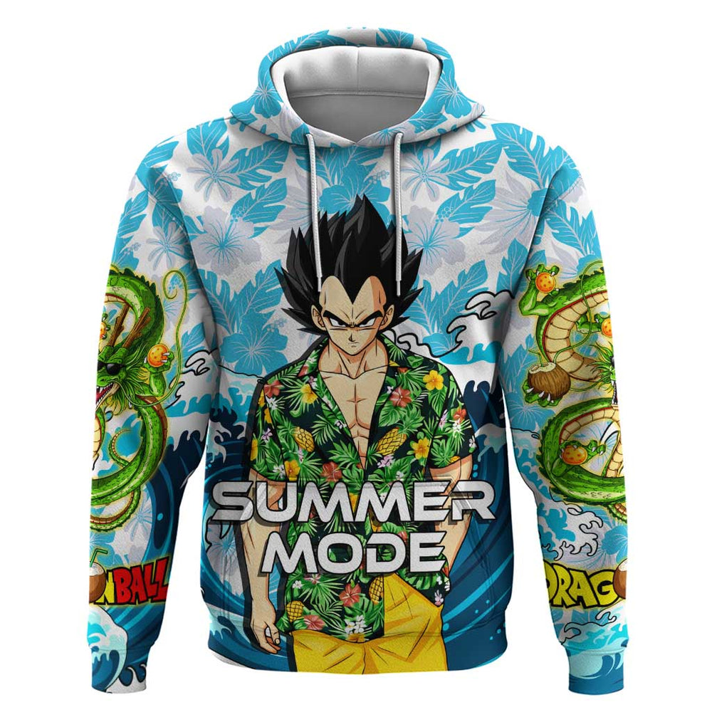 Vegeta Dragon Ball Summer Theme Hoodie with Hawaiian Shirt Sunglasses Shenron and Ocean Wave Backgro Vegeta Dragon Ball Summer Theme Hoodie with Hawaiian Shirt Sunglasses Shenron and Ocean Wave Backgro
