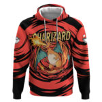 Charizard Pok mon Red and Black Swirl Design Hoodie with Flames Pok ball Accents and Dynamic Fire-Br