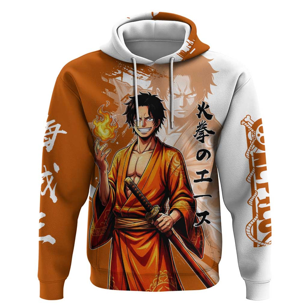 Wano Samurai Portgas D. Ace Hoodie Fiery One Piece Brush Art Wano Samurai Portgas D. Ace Hoodie Fiery One Piece Brush Art