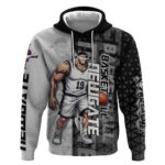 Whitebeard Newgate One Piece Basketball Theme Black and White Design Hoodie with Crossed Moustache E