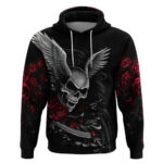 Wings Rose Skull Hoodie Romantic Rose Skull Wings DT01