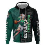 Yamato One Piece Basketball Theme Green and Black Design Hoodie with Oni Mask Emblem and Dynamic Pos