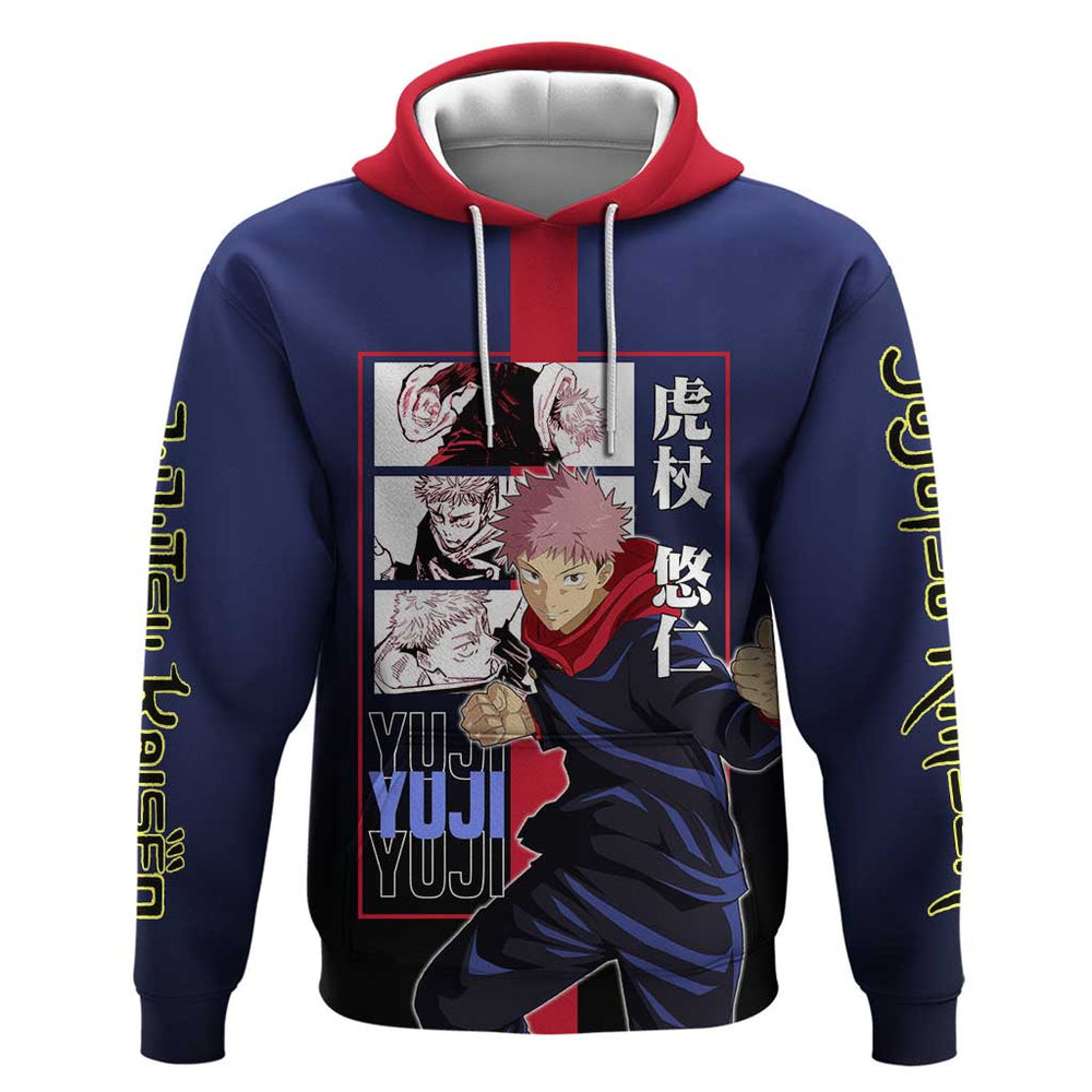 Yuji Itadori from Jujutsu Kaisen Hoodie with Action Pose and Energetic Expressions Design Yuji Itadori from Jujutsu Kaisen Hoodie with Action Pose and Energetic Expressions Design