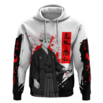 Yuji Itadori Jujutsu Kaisen Samurai Design Hoodie with Katana Red Kanji Elements and Oni Mask Graphi