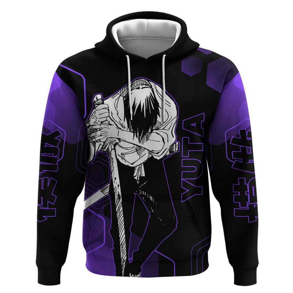 Yuta Okkotsu Jujutsu Kaisen Hoodie Purple Hexagon Design Yuta Okkotsu Jujutsu Kaisen Hoodie Purple Hexagon Design