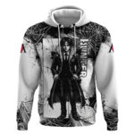Chrollo Lucilfer Gothic Style Hoodie with Spider Webs Grimoire Illustration and Monochrome Design