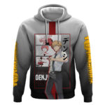 Denji Chainsaw Man Hoodie with Pochita Chainsaw Form and Intense Action Pose Design