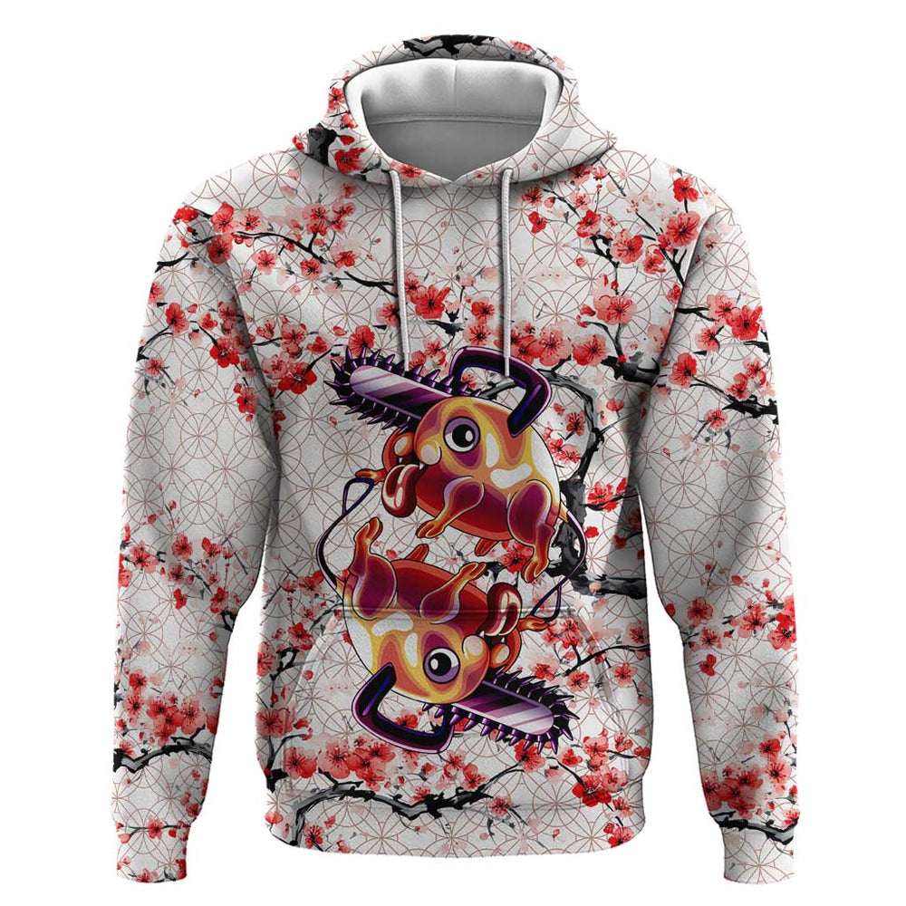 Denji x Pochita Chainsaw Man Hoodie Anime Mix Cherry Blossom Style Denji x Pochita Chainsaw Man Hoodie Anime Mix Cherry Blossom Style