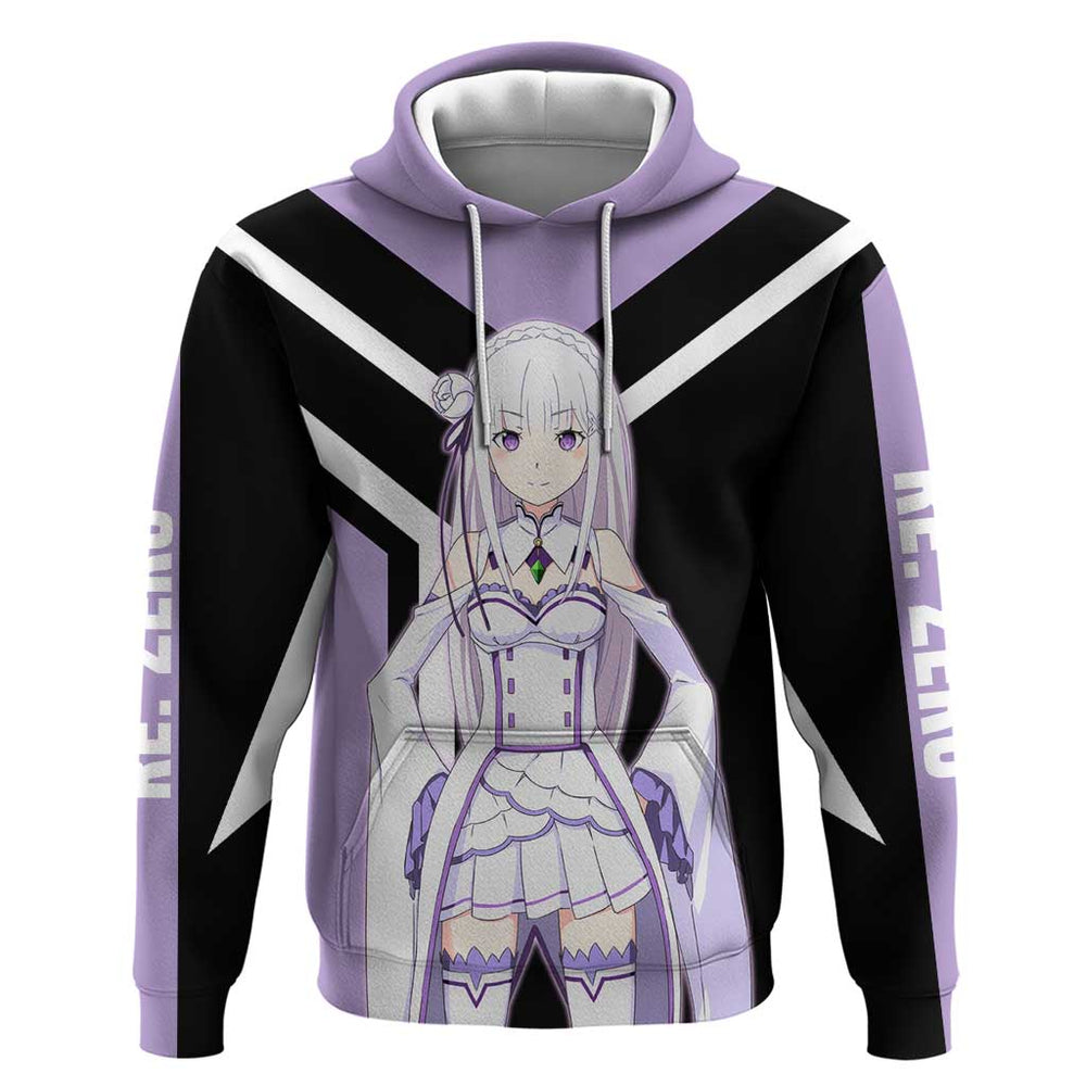 Emilia Re Zero Hoodie with Silver Hair and Magical Fantasy Pose Design Emilia Re Zero Hoodie with Silver Hair and Magical Fantasy Pose Design