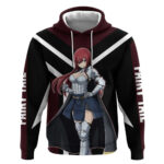 Erza Scarlet Fairy Tail Hoodie with Armored Pose and Fierce Battle Design
