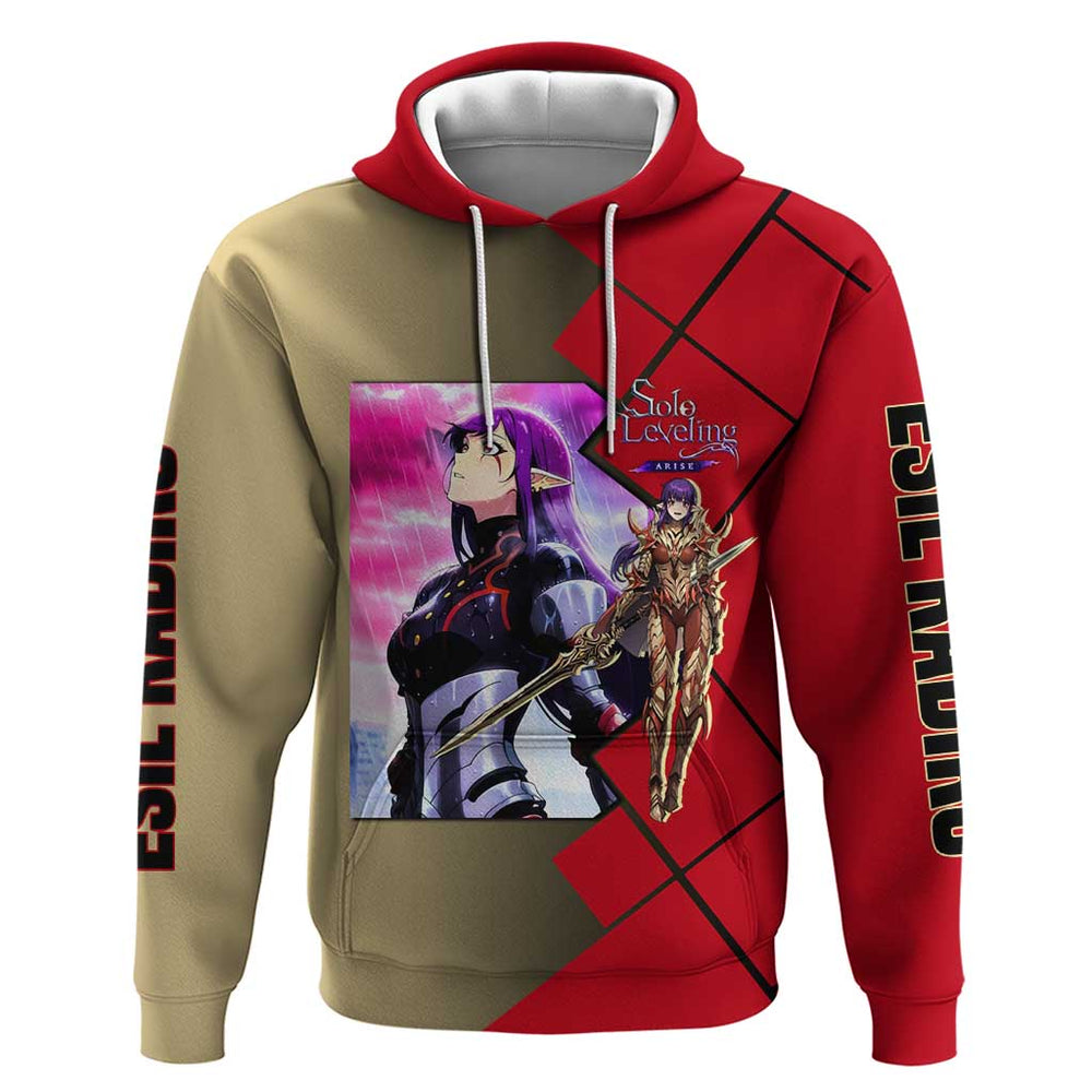 Esil Radiru Solo Leveling Hoodie with Shadow Power Pose and Dark Fantasy Action Design Esil Radiru Solo Leveling Hoodie with Shadow Power Pose and Dark Fantasy Action Design