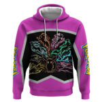 Espeon and Eeveelutions Hoodie with Neon Elemental Designs and Pink Pok mon Theme