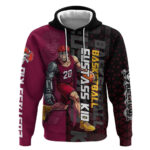 Eustass Kid One Piece Basketball Theme Red and Black Design Hoodie with Flame Skull Emblem and Mecha