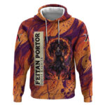 Feitan Portor Flame Aura Design Hoodie with Sword Stance and Intense Anime Artwork