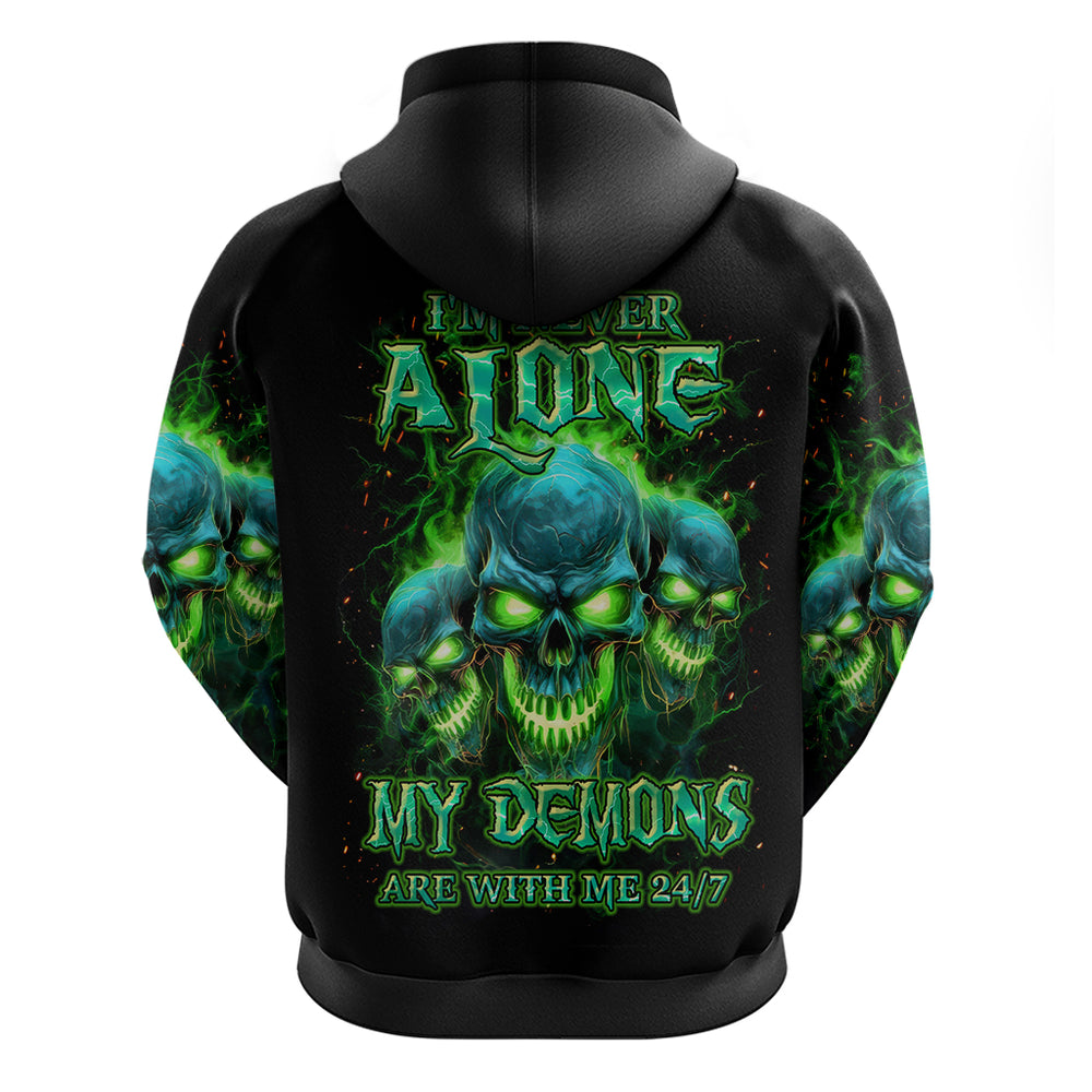 Flame Skull Hoodie I'm Never Alone My Demons Are Wit Me 24 7 DT01 Flame Skull Hoodie I'm Never Alone My Demons Are Wit Me 24 7 DT01