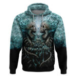 Flame Twin Skull Hoodie Skeleton Inside DT01