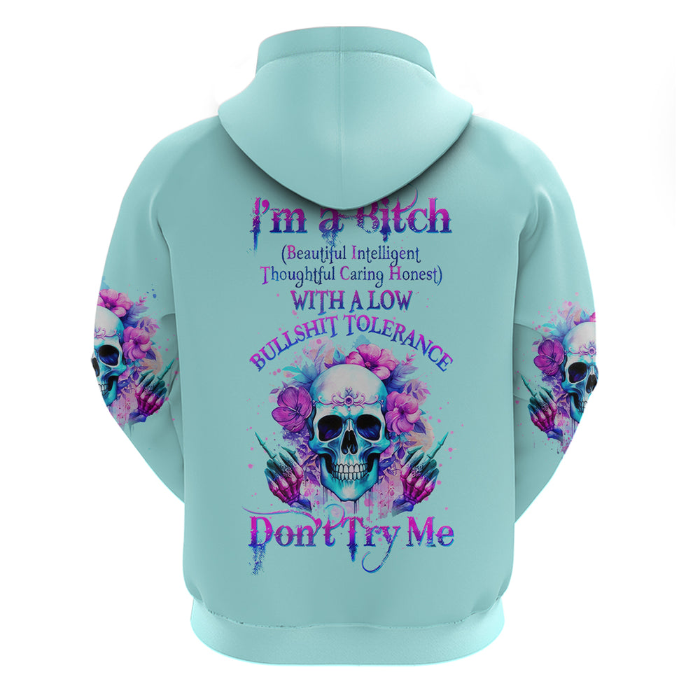 Flower Skull Angel Hoodie I'm A Bitch With A Flow Bullshit Tolerance DT01 Flower Skull Angel Hoodie I'm A Bitch With A Flow Bullshit Tolerance DT01
