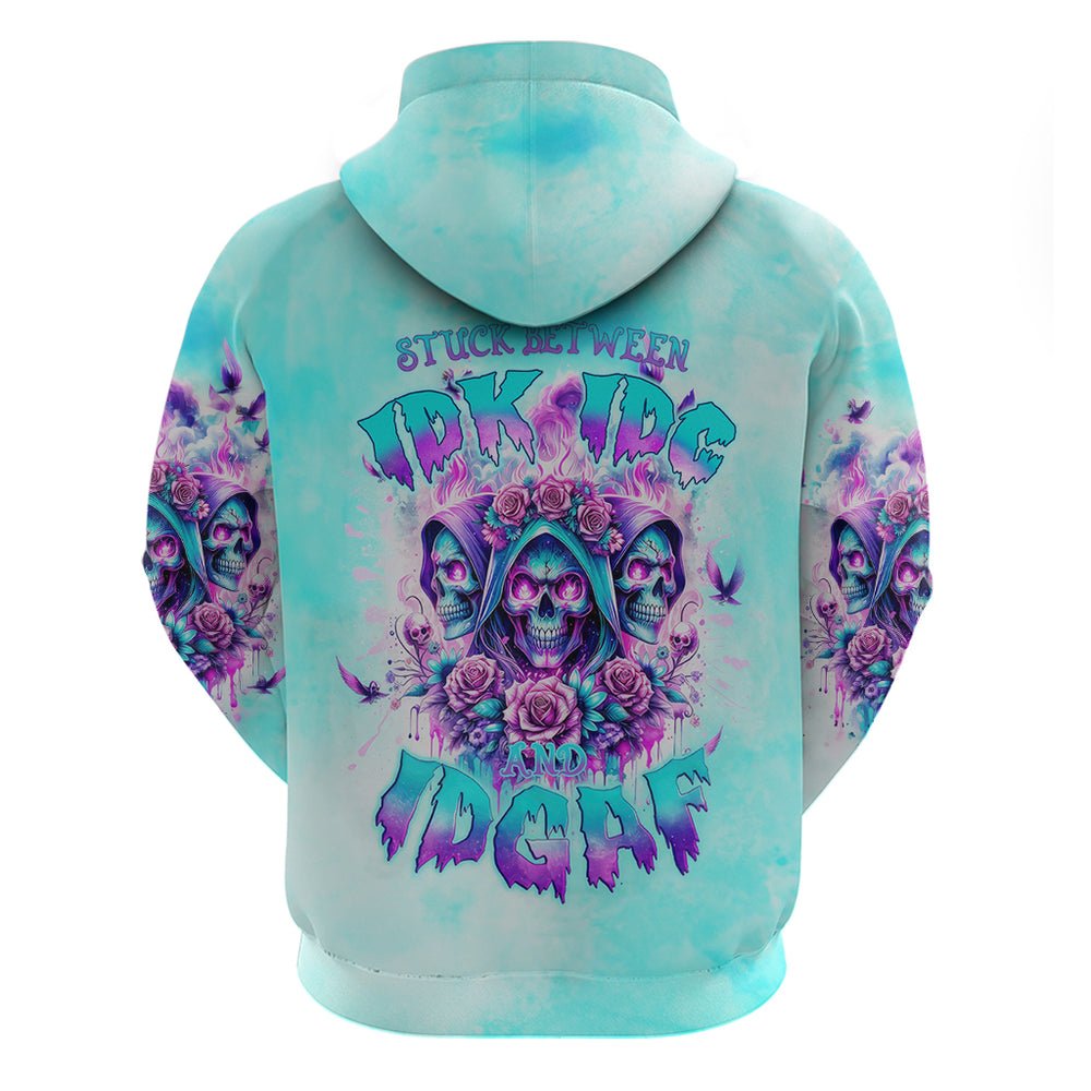 Flower Skull Angel Hoodie Stuck Between IDK IDC and IDGAF DT01 Flower Skull Angel Hoodie Stuck Between IDK IDC and IDGAF DT01