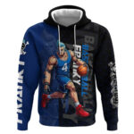 Franky One Piece Basketball Crossover Design Hoodie with Blue Uniform and Mechanical Arm Action Pose