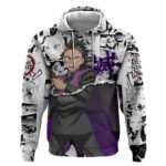 Genya Shinazugawa Demon Slayer Manga Panel Black and White Theme Hoodie with Purple Accents and Gun