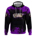 Genya Shinazugawa Demon Slayer Purple Grunge Design Hoodie with Fierce Expression and Combat Stance