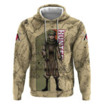 Ging Freecss Theme Desert Explorer Design Hoodie with Ancient Map Background and Adventure Card Artw