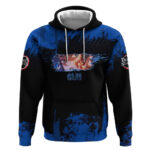 Giyu Tomioka Demon Slayer Blue Grunge Design Hoodie with Intense Eyes and Sword Stance