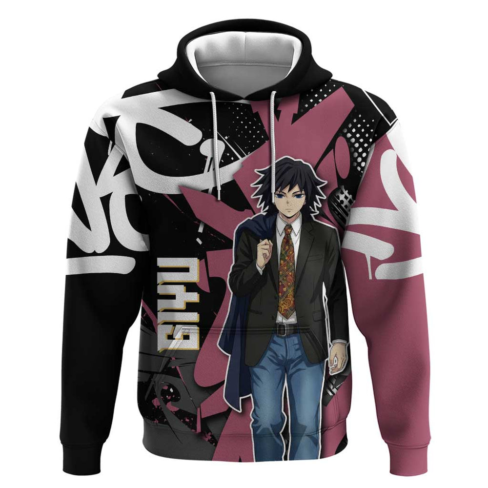 Giyu Tomioka Demon Slayer Hoodie Red Black Graffiti Anime Giyu Tomioka Demon Slayer Hoodie Red Black Graffiti Anime