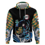 Giyu Tomioka Demon Slayer Hoodie with Green and Orange Cube Water Style Design