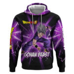 Gohan Beast Dragon Ball Super Anime Purple Lightning Aura Design Hoodie with Dynamic Power Pose and
