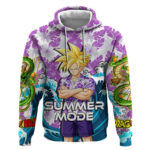 Gohan Dragon Ball Summer Theme Hoodie with Tropical Floral Shirt Shenron and Ocean Wave Background