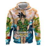Goku Dragon Ball Summer Theme Hoodie with Tropical Floral Shirt Sunglasses Shenron and Ocean Wave Ba