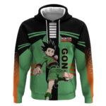 Gon Freecss from Hunter x Hunter Hoodie with Green Outfit and Energetic Combat Pose Design