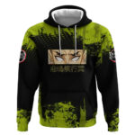 Gyomei Himejima Demon Slayer Bold Green Theme Hoodie with Prayer Pose and Intense Expression Design
