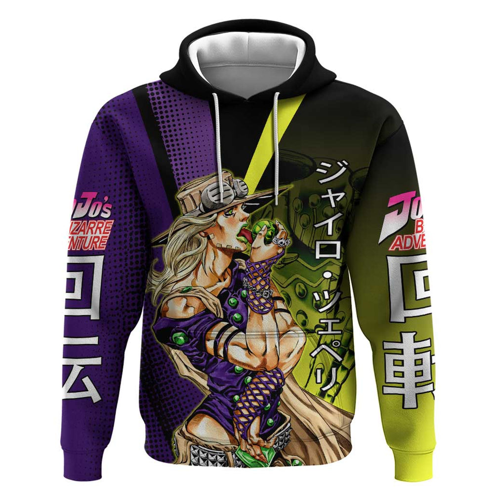 Gyro Zeppeli JoJos Bizarre Adventure Hoodie with Spin Pose and Vibrant Gyro Zeppeli JoJos Bizarre Adventure Hoodie with Spin Pose and Vibrant
