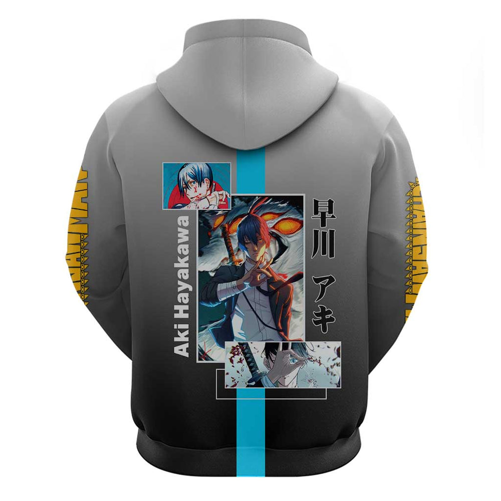 Aki Hayakawa Chainsaw Man Hoodie with Devil Hunting Pose and Determined Design Aki Hayakawa Chainsaw Man Hoodie with Devil Hunting Pose and Determined Design