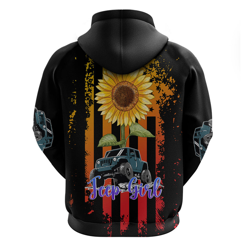 Jeep Girl Hoodie Sunflowers Mix American Flag Jeep Girl Hoodie Sunflowers Mix American Flag