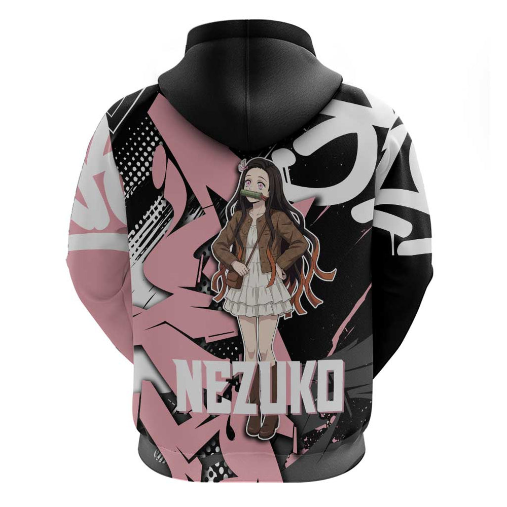 Kamado Nezuko Demon Slayer Hoodie Pink Black Graffiti Anime Graphic Kamado Nezuko Demon Slayer Hoodie Pink Black Graffiti Anime Graphic
