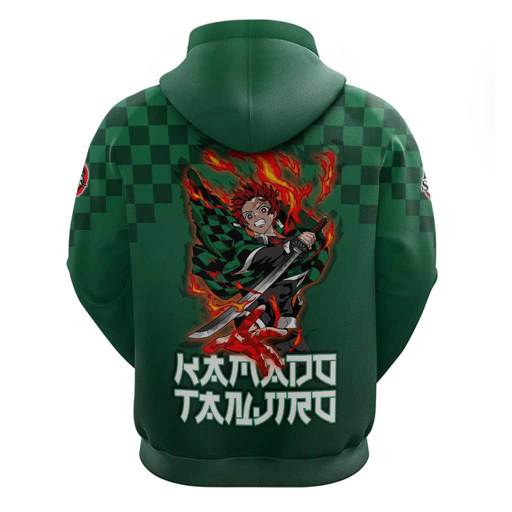 Kamado Tanjiro Demon Slayer Hoodie Flame Burst Anime Checkered Style Kamado Tanjiro Demon Slayer Hoodie Flame Burst Anime Checkered Style