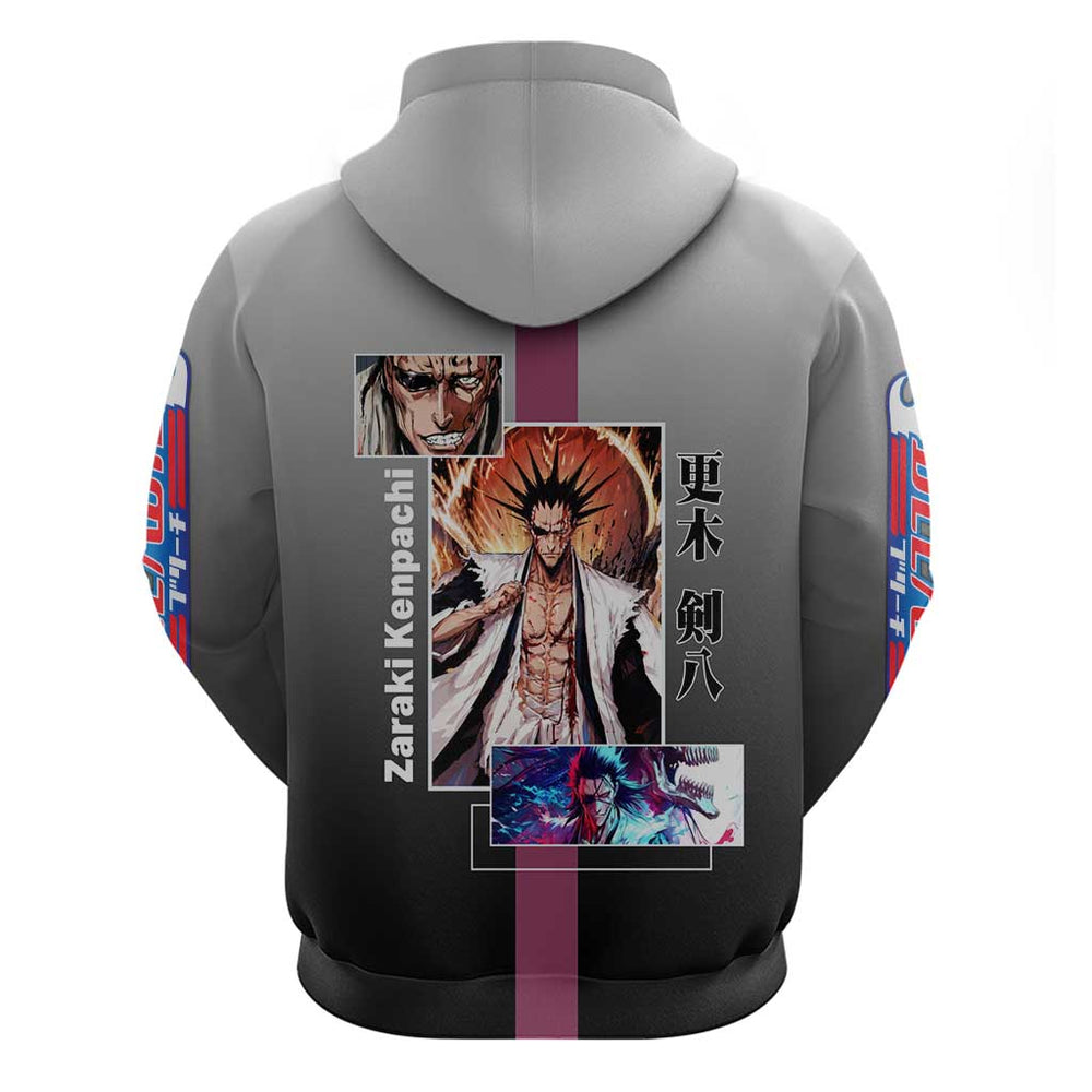 Kenpachi Zaraki Bleach Hoodie with Zanpakuto and Fierce Battle Pose Design Kenpachi Zaraki Bleach Hoodie with Zanpakuto and Fierce Battle Pose Design