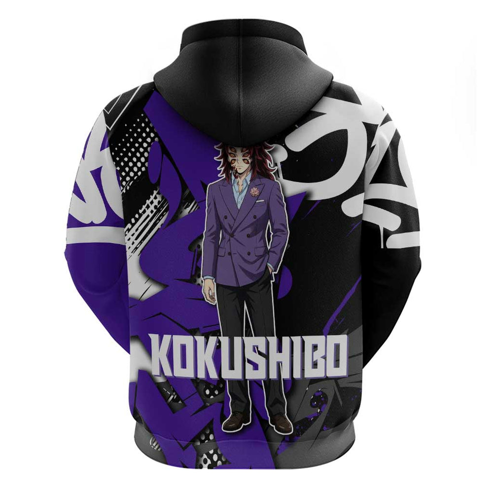 Kokushibo Demon Slayer Hoodie Purple Black Graffiti Anime Kokushibo Demon Slayer Hoodie Purple Black Graffiti Anime