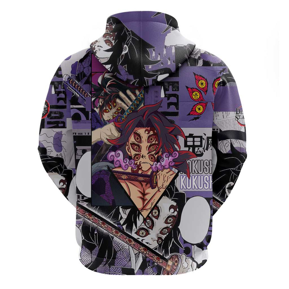 Kokushibo from Demon Slayer Hoodie with Dark Red and Black Demonic Moon Style Design Kokushibo from Demon Slayer Hoodie with Dark Red and Black Demonic Moon Style Design