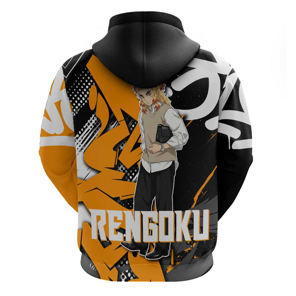 Kyojuro Rengoku Demon Slayer Hoodie Orange Black Graffiti Anime Kyojuro Rengoku Demon Slayer Hoodie Orange Black Graffiti Anime