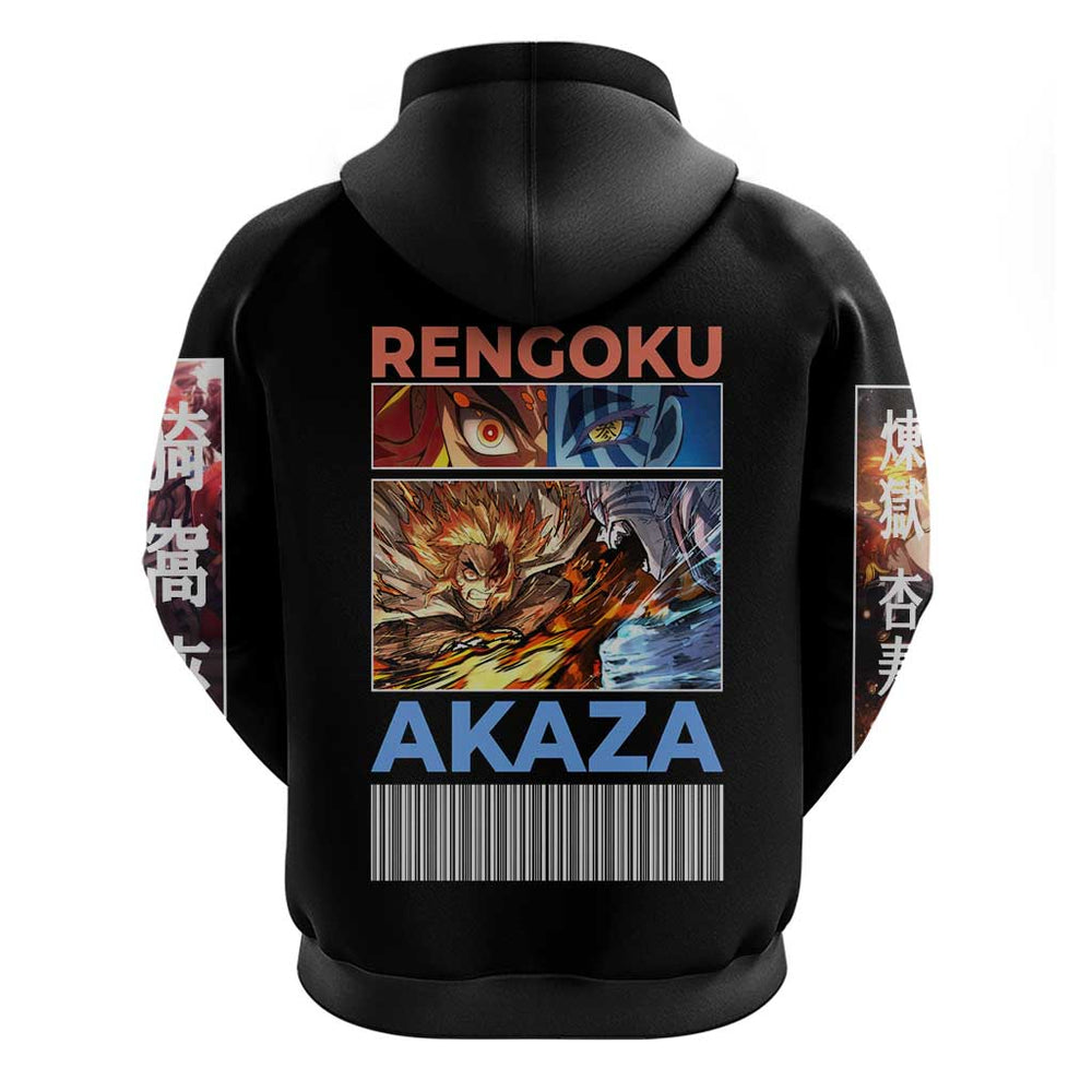 Kyojuro Rengoku vs Akaza Demon Slayer Hoodie Anime Style Kyojuro Rengoku vs Akaza Demon Slayer Hoodie Anime Style